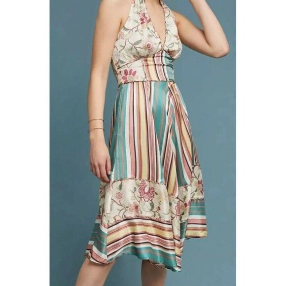 NEW ANTHROPOLOGIE BURNING TORCH Sz S CALVERT CAMELIA HALTER MIDI DRESS - Picture 5 of 5
